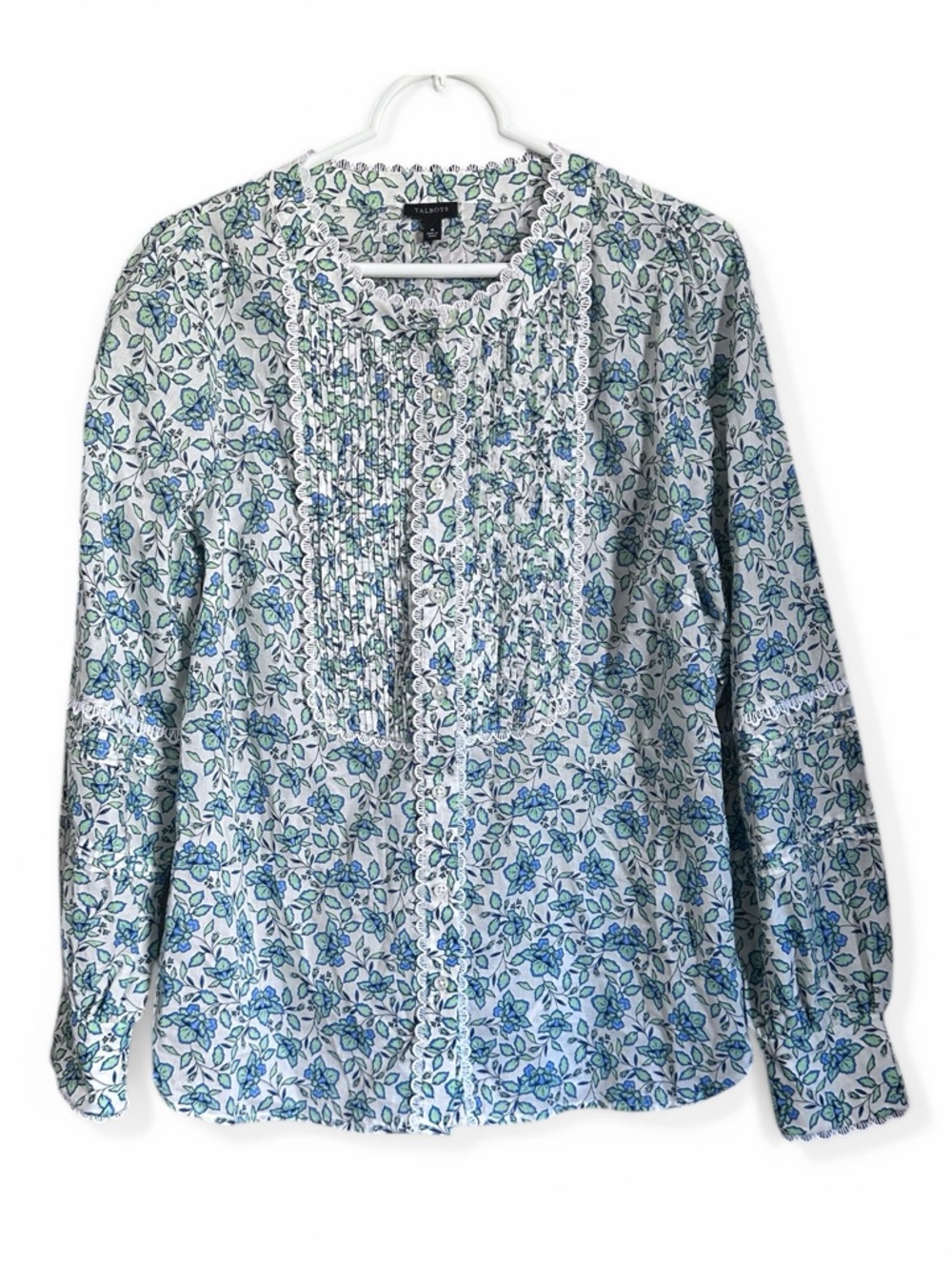 Talbots Floral Button-Down w/ Lacey Trim 🌸 Size M – Excellent Condition